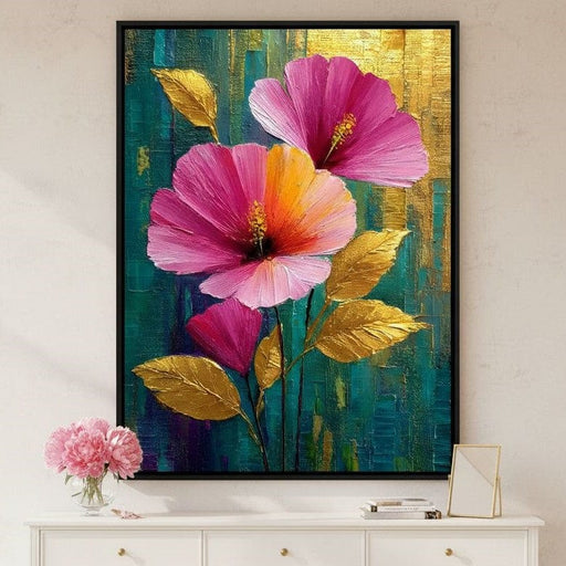 Teal Garden Golden Petals Flourish Canvas Print