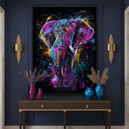 Vibrant Neon Elephant Energy Canvas Print