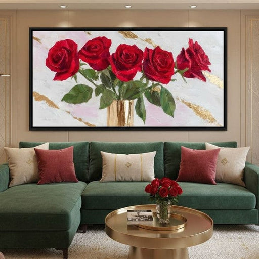 Ruby Roses Gold Leaf Bouquet Canvas Print