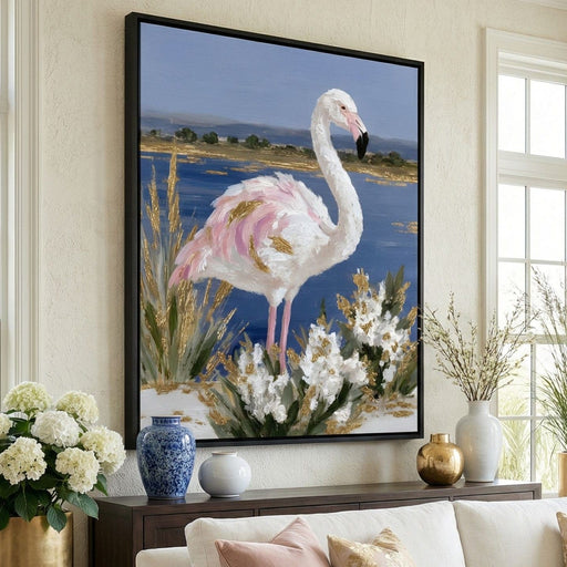 Coastal Flamingo Gold Glint Canvas Print
