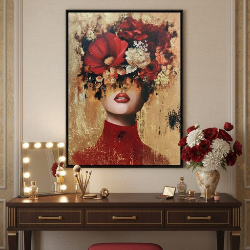 Gilded Red Floral Crown Portrait Canvas Print