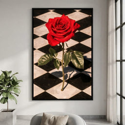 Red Rose on Checkerboard - living room mockup
