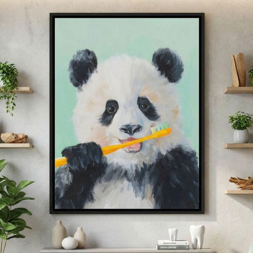 Playful Panda Toothbrush Moment Canvas Print