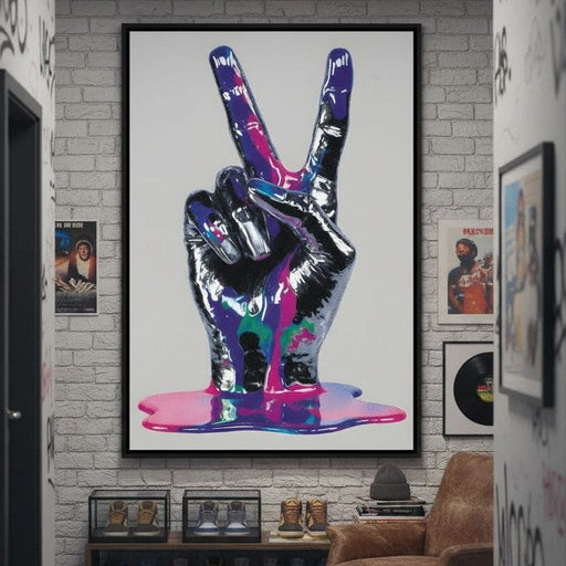 Neon Drip Victory Hand Statement Canvas Print