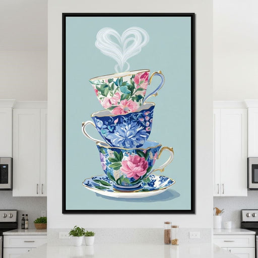 Vintage Floral Teacup Stack Delight Canvas Print