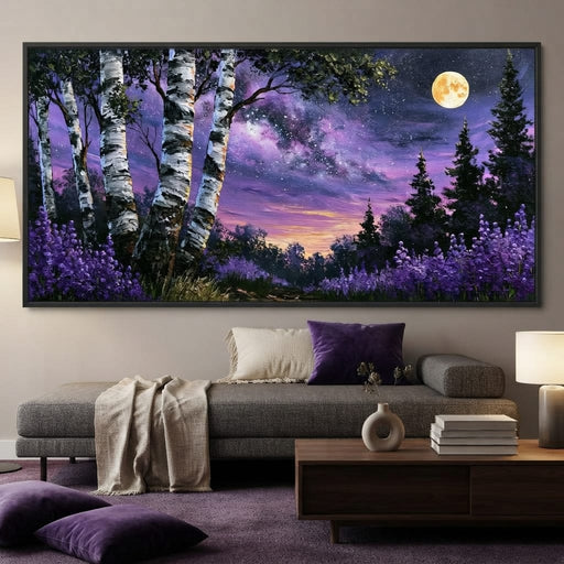 Silver Birch Under A Violet Galaxy Canvas Print