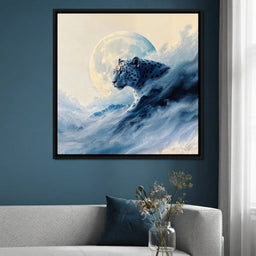 Snow Leopard Rising Through Moon Cloud - TooplesArt - living room mockup