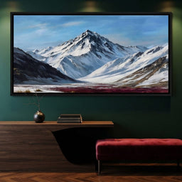 Snowy Alpine Peak Over Heather - room mockup 10