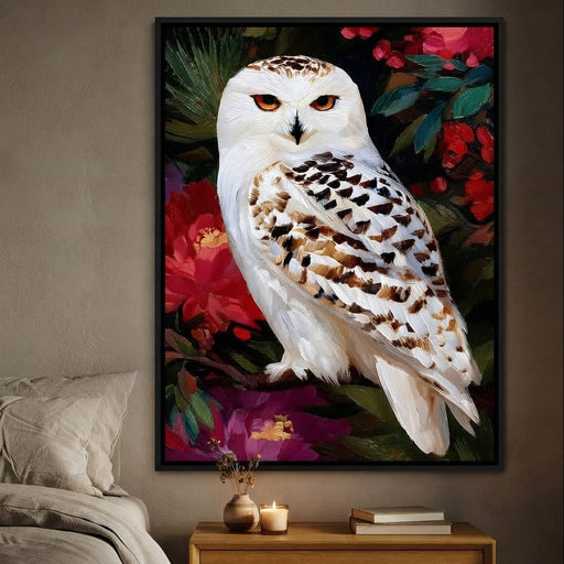 Snowy Owl Garden Blooming Canvas Print