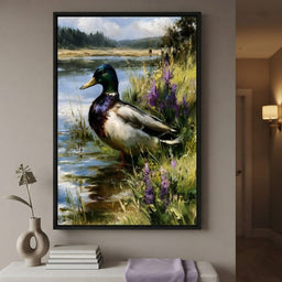 Solitary Mallard By The Still Shore - room mockup 3