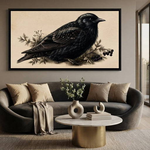 Solitary Starling Perched Upon Wild Berries Canvas Print