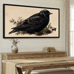 Solitary Starling Perched Upon Wild Berries - room mockup 3