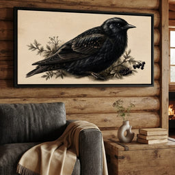 Solitary Starling Perched Upon Wild Berries - room mockup 11