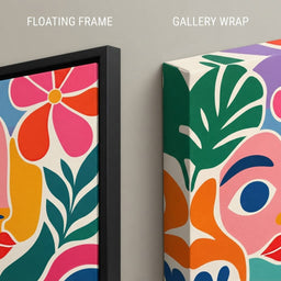 The One Eyed Garden Parade - TooplesArt - floating frame vs gallery wrap detail