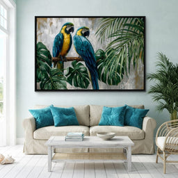 Tropical Parrot Pair Portrait - room mockup 1