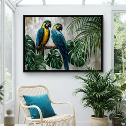 Tropical Parrot Pair Portrait - room mockup 2