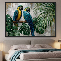 Tropical Parrot Pair Portrait - room mockup 3