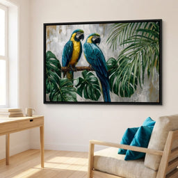 Tropical Parrot Pair Portrait - room mockup 11