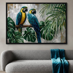 Tropical Parrot Pair Portrait - room mockup 12