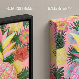 Tropical Solstice Island Pineapple - floating frame vs gallery wrap detail