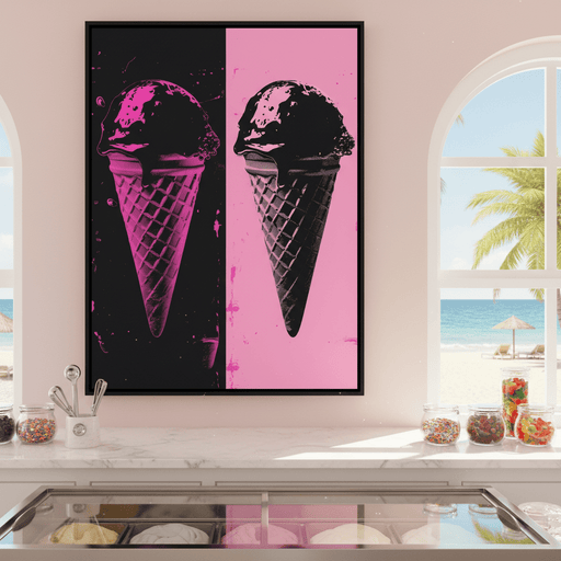 Black Pink Ice Cream Cones Canvas Print