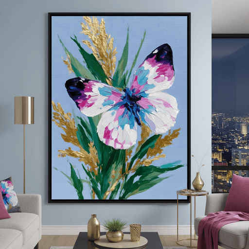 Pastel Butterfly Golden Foliage Canvas Print