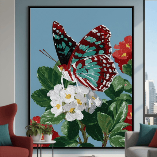 Turquoise Wing On Summer Blossoms Canvas Print