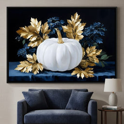 White Pumpkin And Golden Leaves