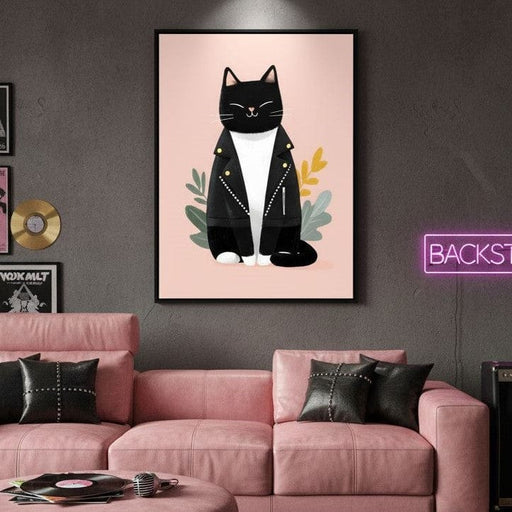 Rebel Feline Chic on Blush Canvas Print
