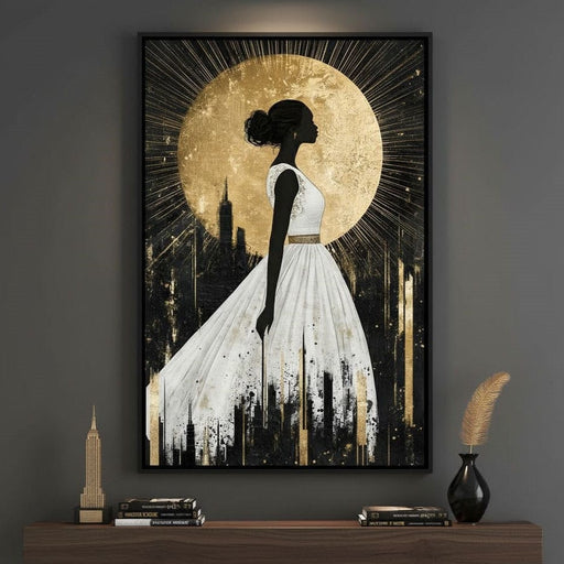 Golden Silhouette City Radiance Canvas Print