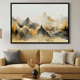 Golden Alpine Mist Watercolor Peaks