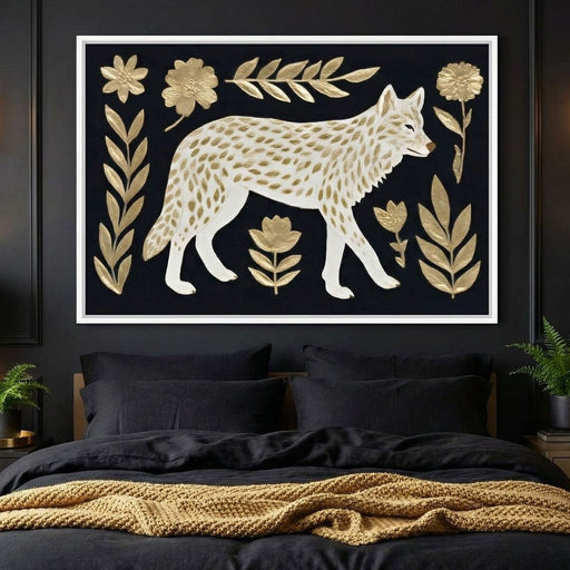 Golden Flora Wolf Night Walk Canvas Print