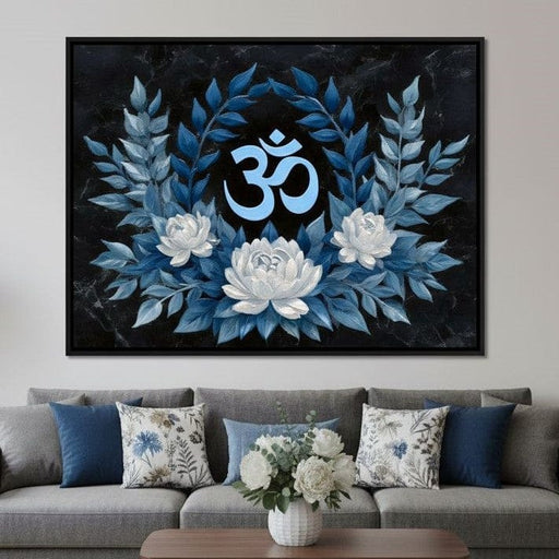 Om Symbol Blue Lotus Wreath Canvas Print