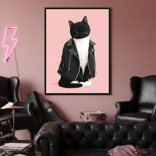 Biker Cat Attitude On Soft Pink Canvas Print