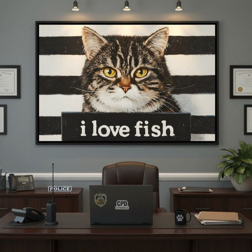 Tabby Cat Inmate Love Fish Canvas Print