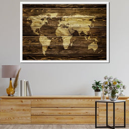 World Map - Oak Planks - NicheCanvas
