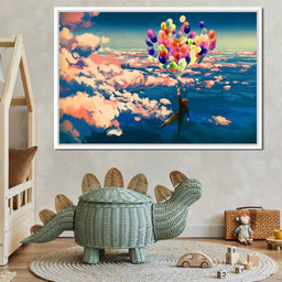 Flying with Colorful Balloons - NicheCanvas