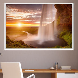 Sunset over Seljalandsfoss Waterfall - NicheCanvas