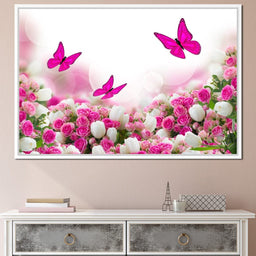 Pink Roses & Butterflies - NicheCanvas