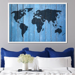 World Map - Blue Planks - NicheCanvas