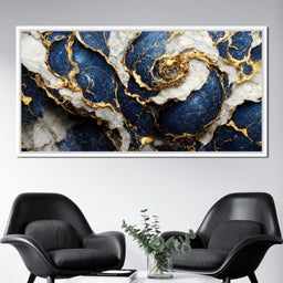 Luxury Abstract Marble in Blue, White & Gold - NicheCanvas