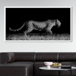 Black and White Jaguar Running - NicheCanvas