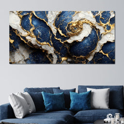 Luxury Abstract Marble in Blue, White & Gold - NicheCanvas