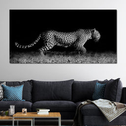 Black and White Jaguar Running - NicheCanvas