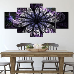 Dark Purple Fractal Flower Multi Panel Canvas Wall Art - NicheCanvas