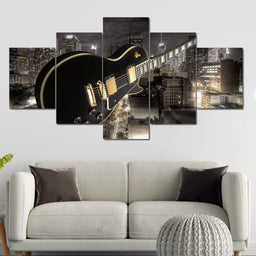 Guitar City Multi Panel Canvas Wall Art - NicheCanvas