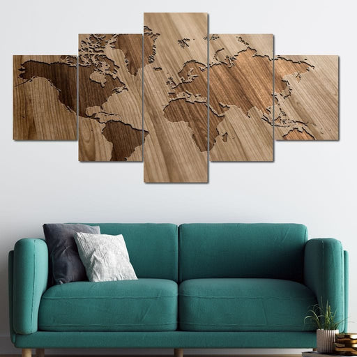 World Map - Timber - Canvas Print - this beautiful wall art will add a touch of class to any space - hang this to your room and it will brighten | NicheCanvas