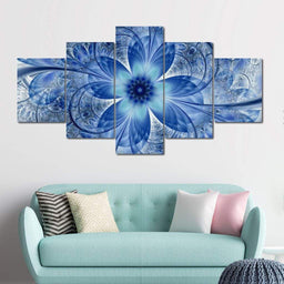 Dark Blue Fractal Flower Multi Panel Canvas Wall Art - NicheCanvas