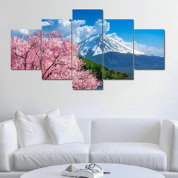 Fuji Mountain Spring Multi Panel Canvas Wall Art - NicheCanvas