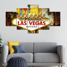 Welcome To Fabulous Las Vegas Multi Panel Canvas Wall Art - NicheCanvas